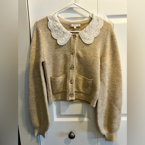 Wayf Sweaters - NWOT Wayf Cropped Lace Collared Cardigan - Size XS
